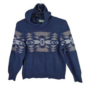 Mens American Eagle Navy Hooded Sweater Aztec Geometric Pattern Southwest Size L